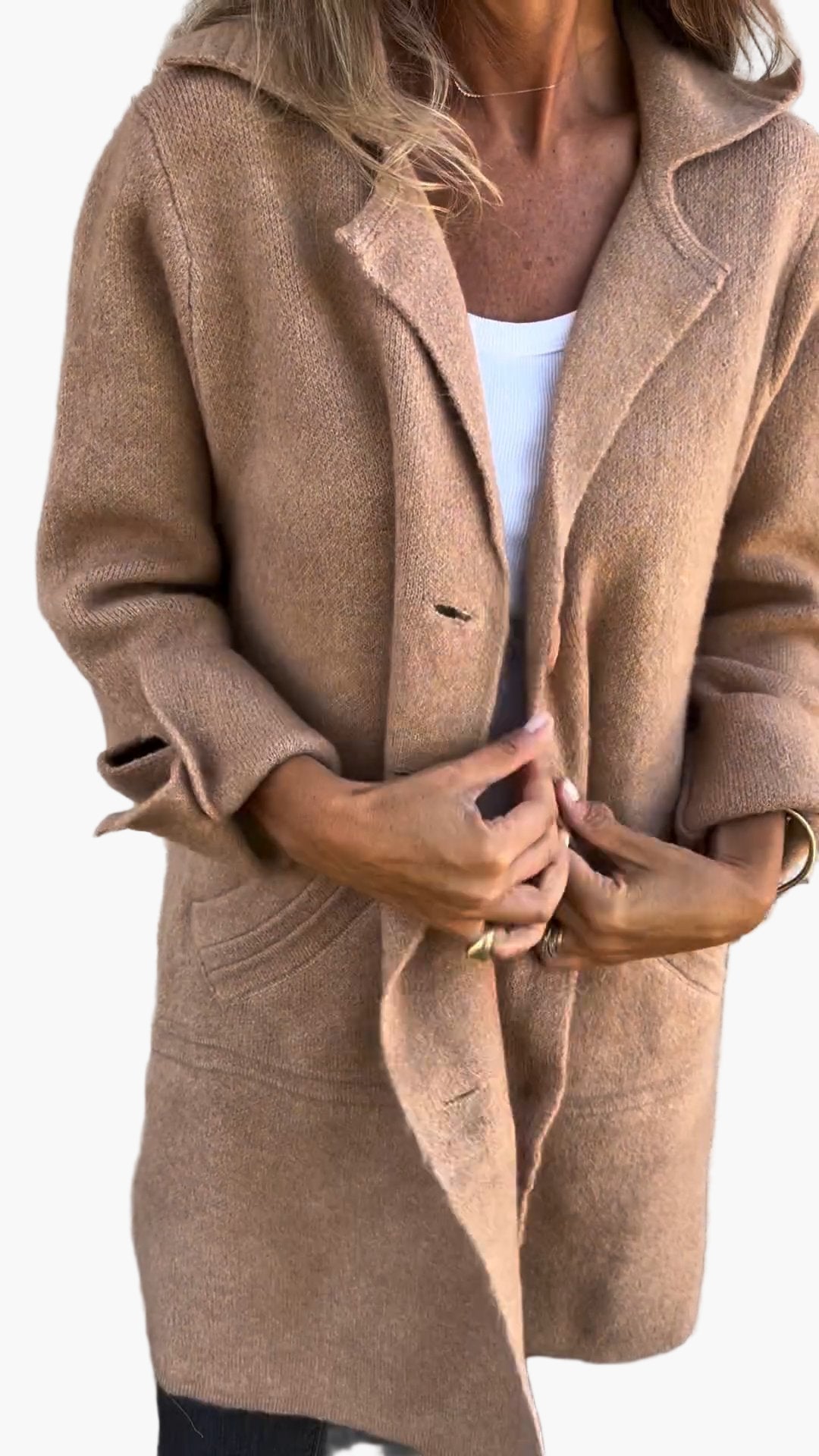 Damen Eleganter Langer Casual Mantel mit Aufschlag – Stilvoller Übergangsmantel für Alltag & Events