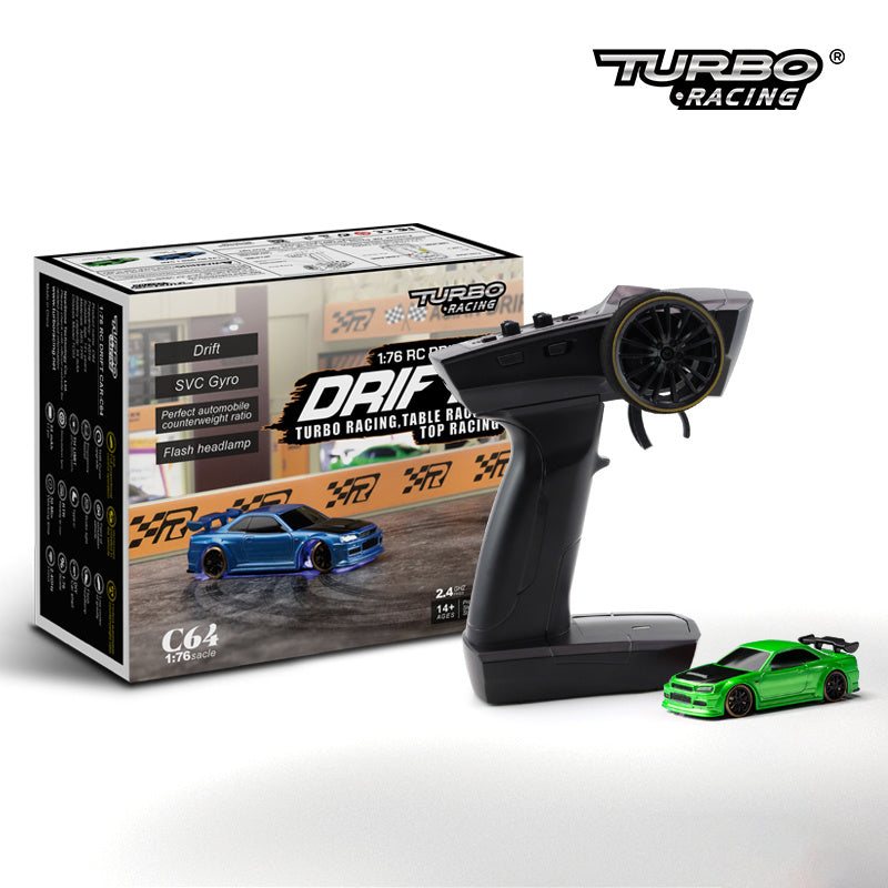 1:76 RC Drift Auto C64 für Jungen, Turbo Racing, Tischrennen, Modellauto mit SVC Gyro und LED