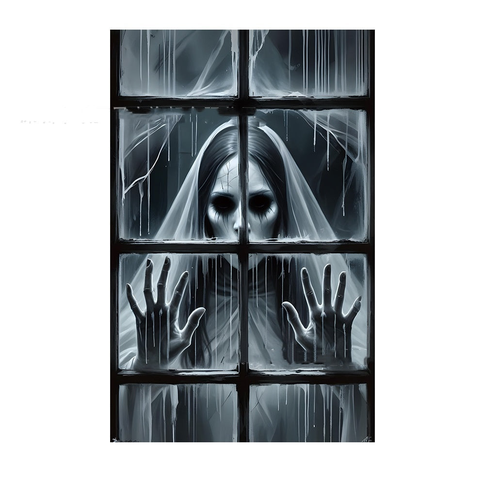 Halloween window decoration – creepy nun for haunted house & party