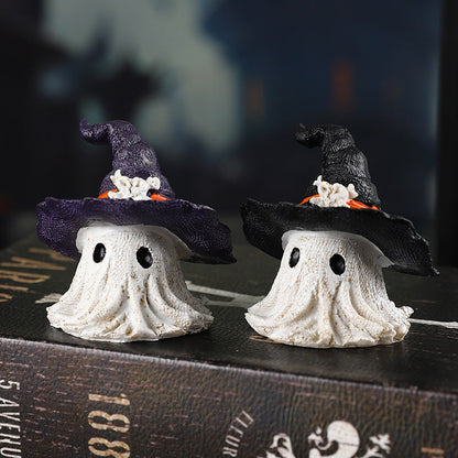 Halloween decoration figure ghost with witch hat – resin figure for party & spooky atmosphere