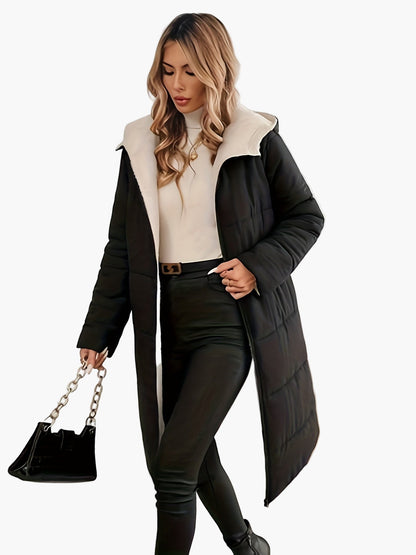 Women's Elegant Winter Coat with Hood and Zipper – Perfect for Everyday and Office Use