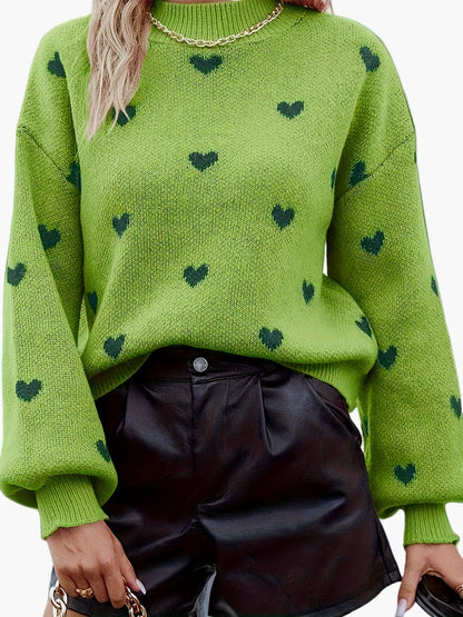 Damen Pullover mit Herzmuster – Modischer Strickpullover für Herbst und Winter, lässig und stylisch