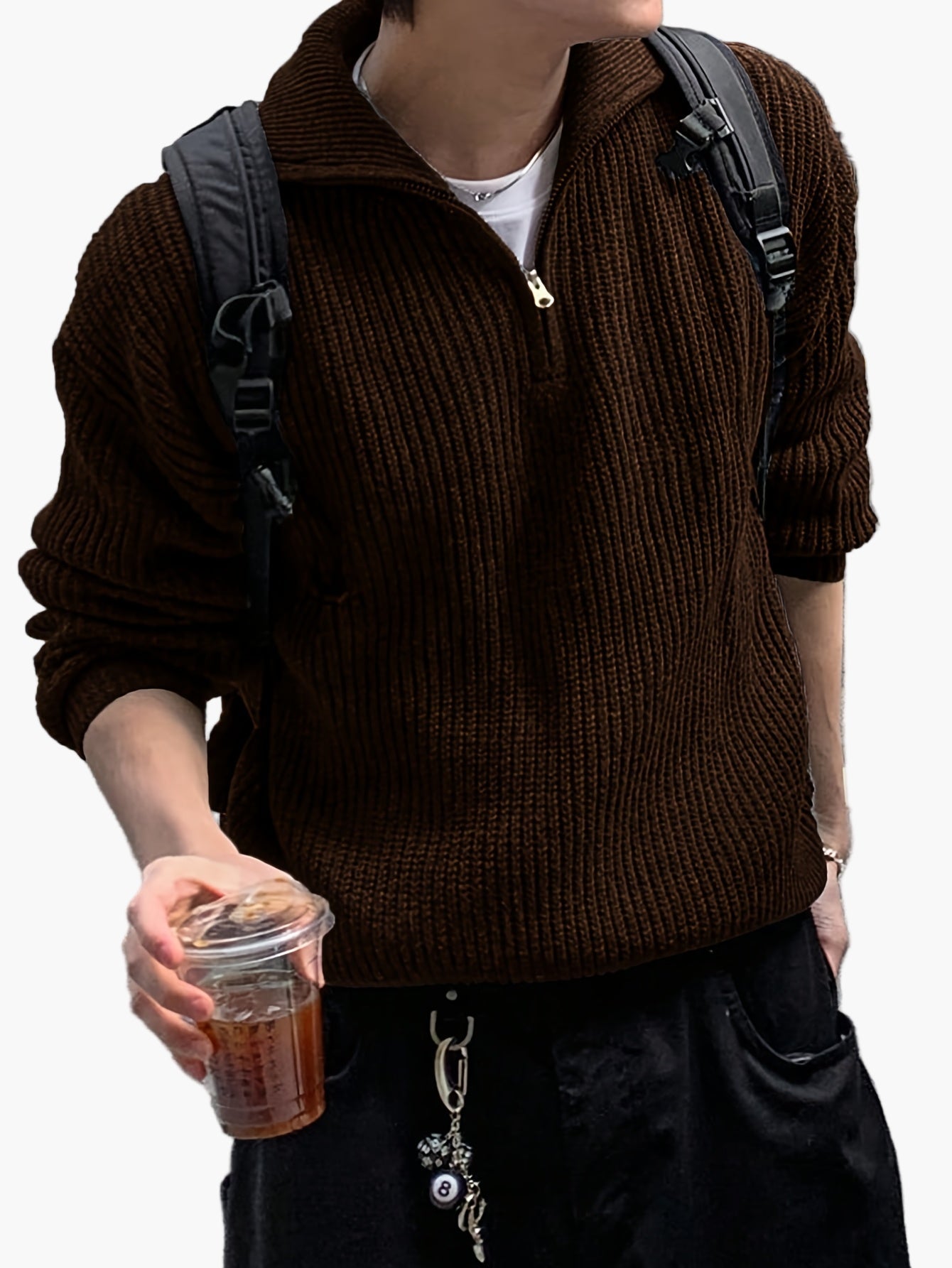 Men's knitted sweater with zipper and high collar – Casual leisure style for spring & autumn