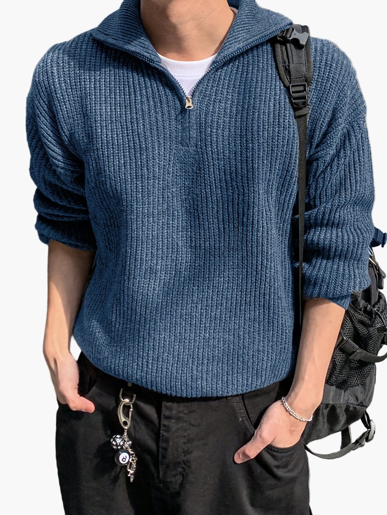 Men's knitted sweater with zipper and high collar – Casual leisure style for spring & autumn