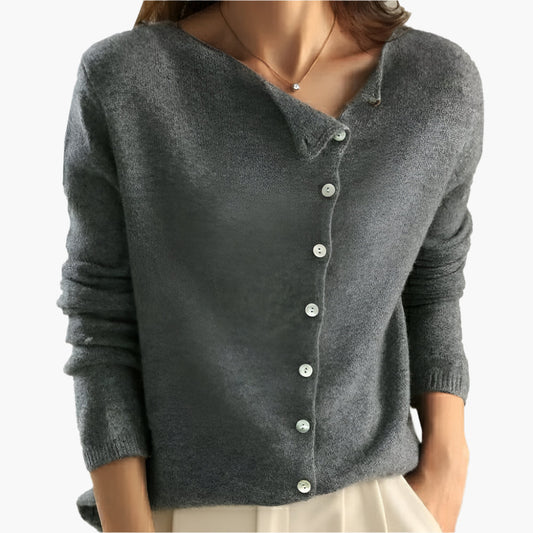 Women's cardigan with asymmetrical button placket – Elegant casual fashion