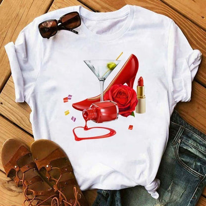 Lisa – Kawaii Kurzarmshirt mit Roségold-Weinglas
