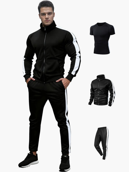 Men's Tracksuit Set Sporty Modern Fitness Leisure Suit with Stripes – 3-piece Set
