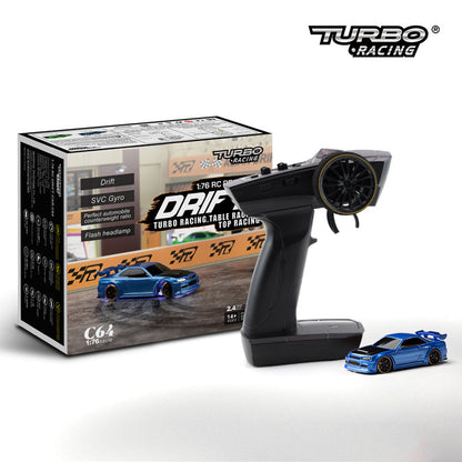 1:76 RC Drift Auto C64 für Jungen, Turbo Racing, Tischrennen, Modellauto mit SVC Gyro und LED