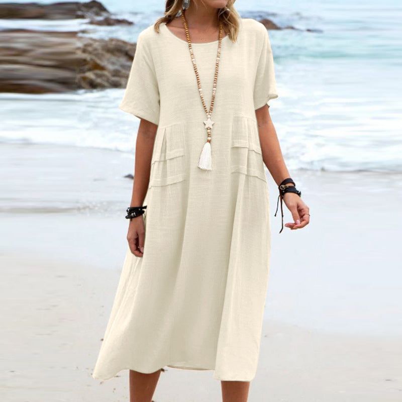 Sue – Lässiges Midi-Kleid aus atmungsaktiver Baumwolle und Leinen für den Sommer
