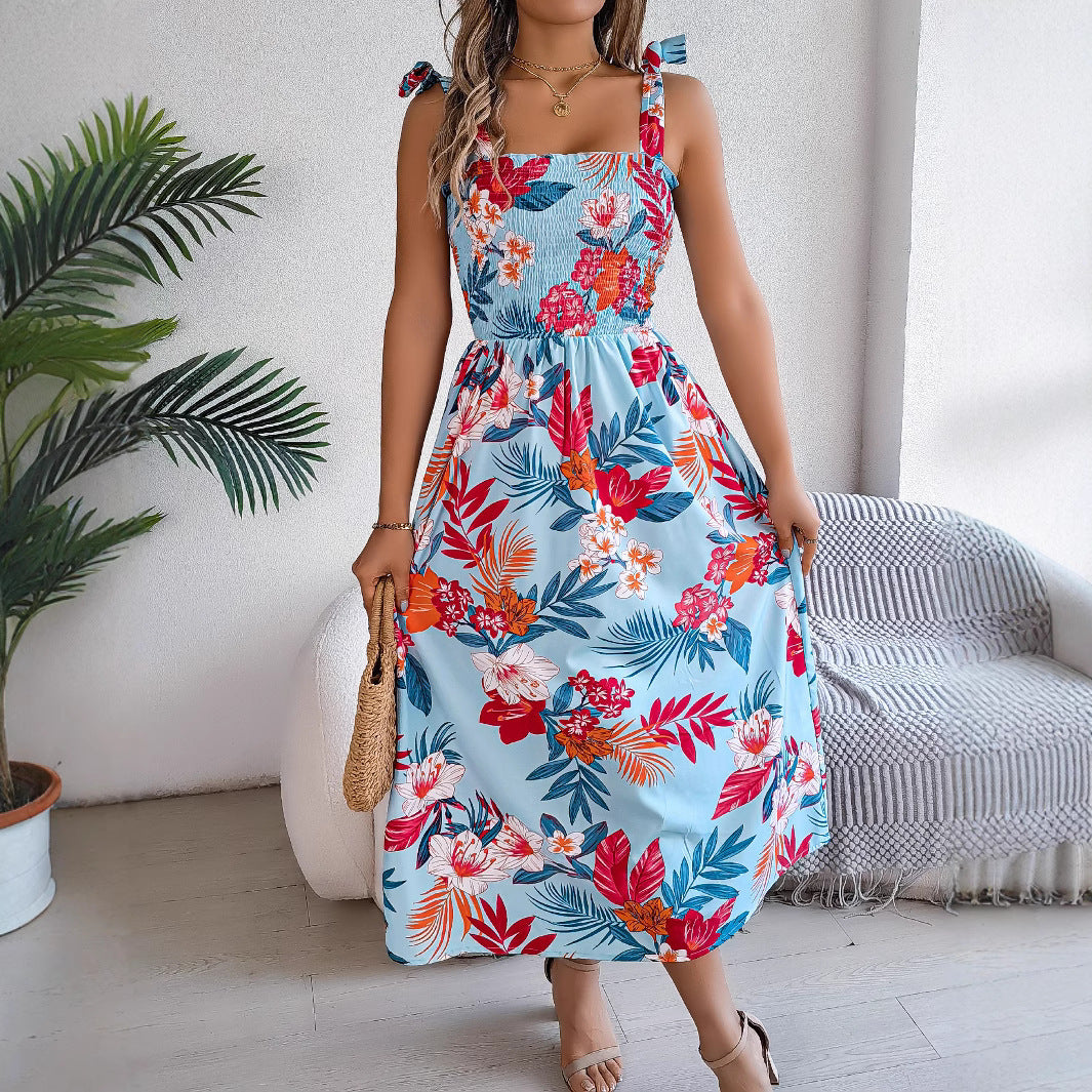 Angela – Blumenmuster Träger-Corsettkleid für den Sommer