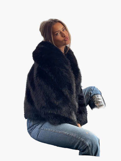 Damen Kurzjacke Kunstfell Elegant Winterjacke für Freizeit & Ausgehen