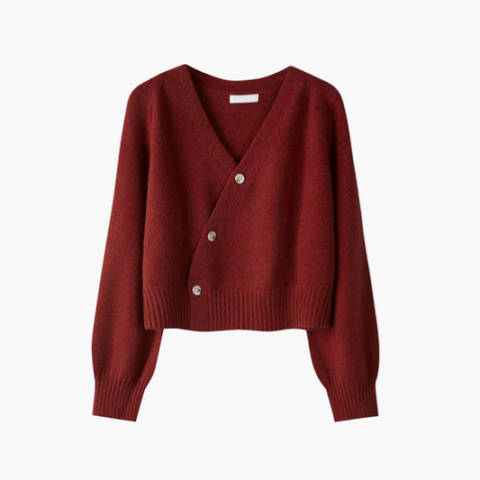 Damen Cardigan mit schräger Knopfleiste und V-Ausschnitt – Modischer Freizeit- und Bürolook