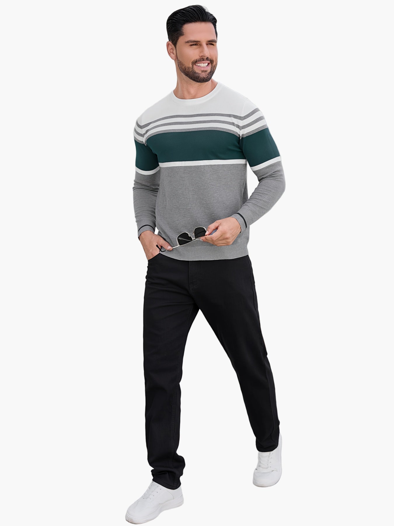 Men's Sweater with Stripe Pattern – Modern Casual Sweater for Everyday and Office