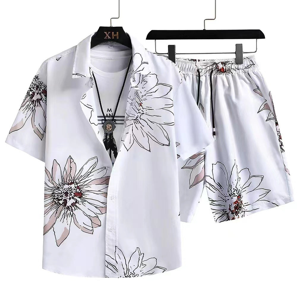 Herren Sommer Freizeit Zweiteiler mit Abstraktem Print – Modisches Kurzarmhemd & Shorts Set für Urlaub und Alltag