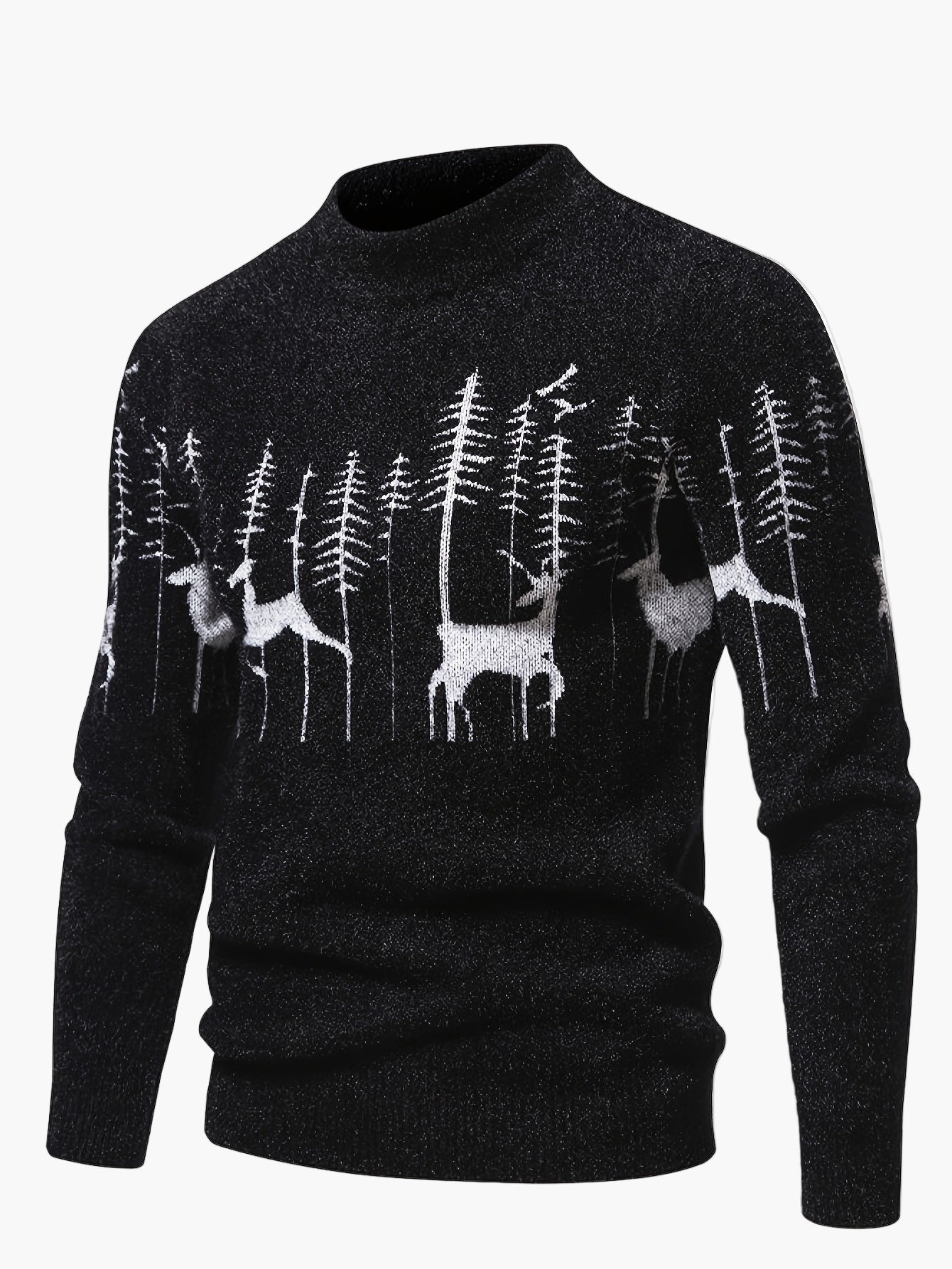 Men's Sweater with Forest and Deer Motif – Winter Style, Casual & Outdoor