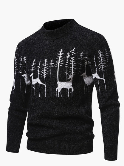 Men's Sweater with Forest and Deer Motif – Winter Style, Casual & Outdoor