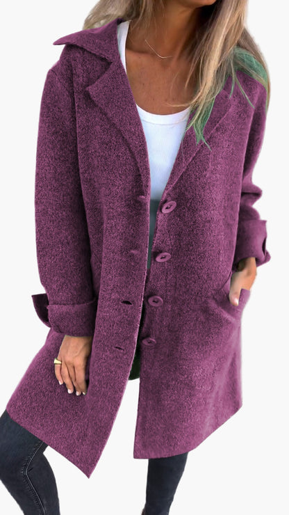 Damen Eleganter Langer Casual Mantel mit Aufschlag – Stilvoller Übergangsmantel für Alltag & Events
