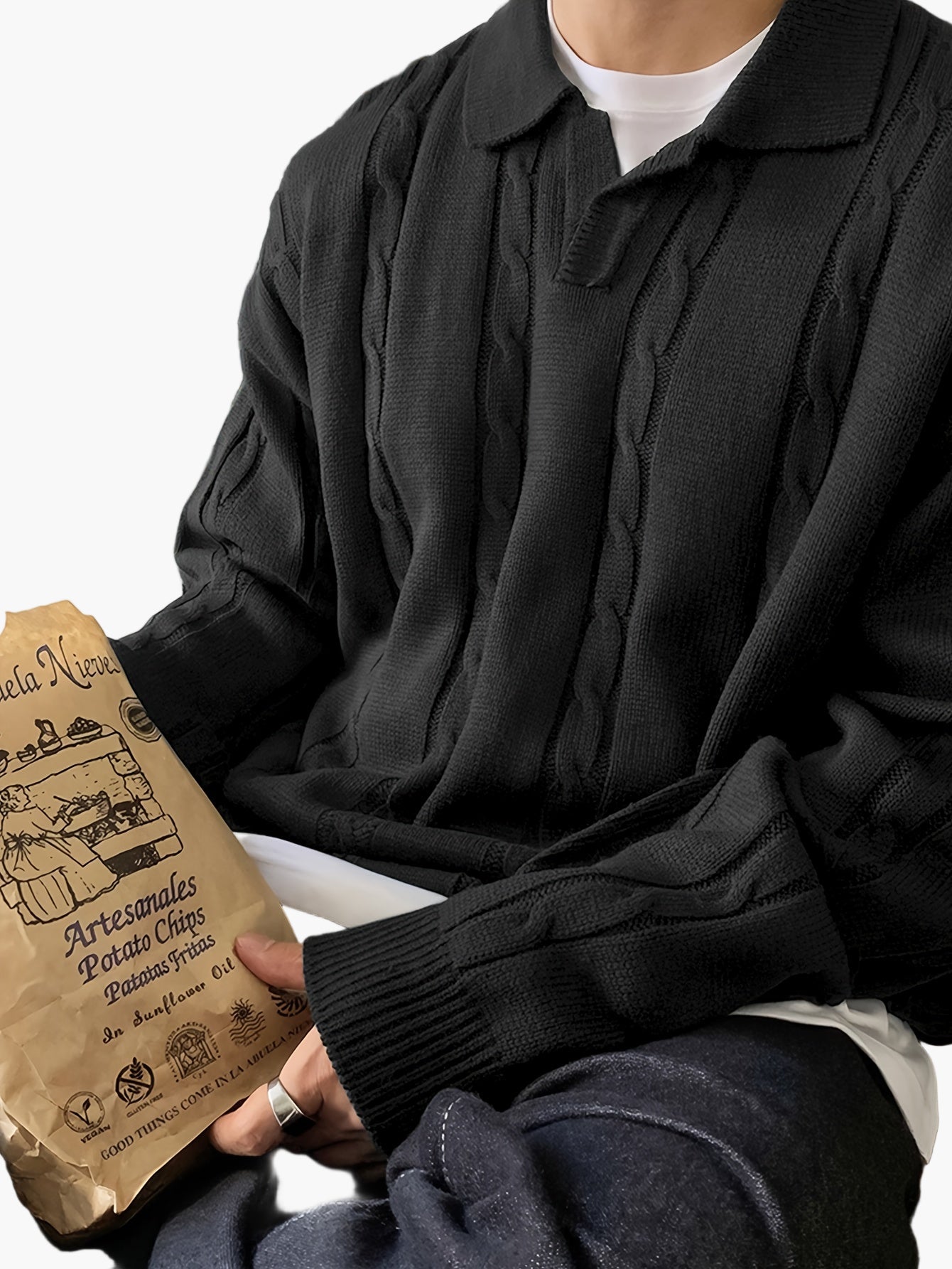 Men's Polo Knit Sweater in Casual Style – Fashionable Leisure Look for Everyday and Going Out