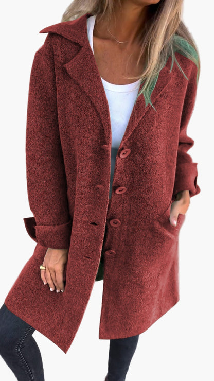 Damen Eleganter Langer Casual Mantel mit Aufschlag – Stilvoller Übergangsmantel für Alltag & Events