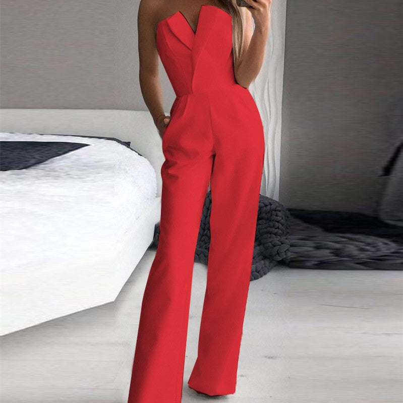 Damen Eleganter Trägerloser Jumpsuit mit Weitem Bein – Stilvoller Overall für Besondere Anlässe und Partys
