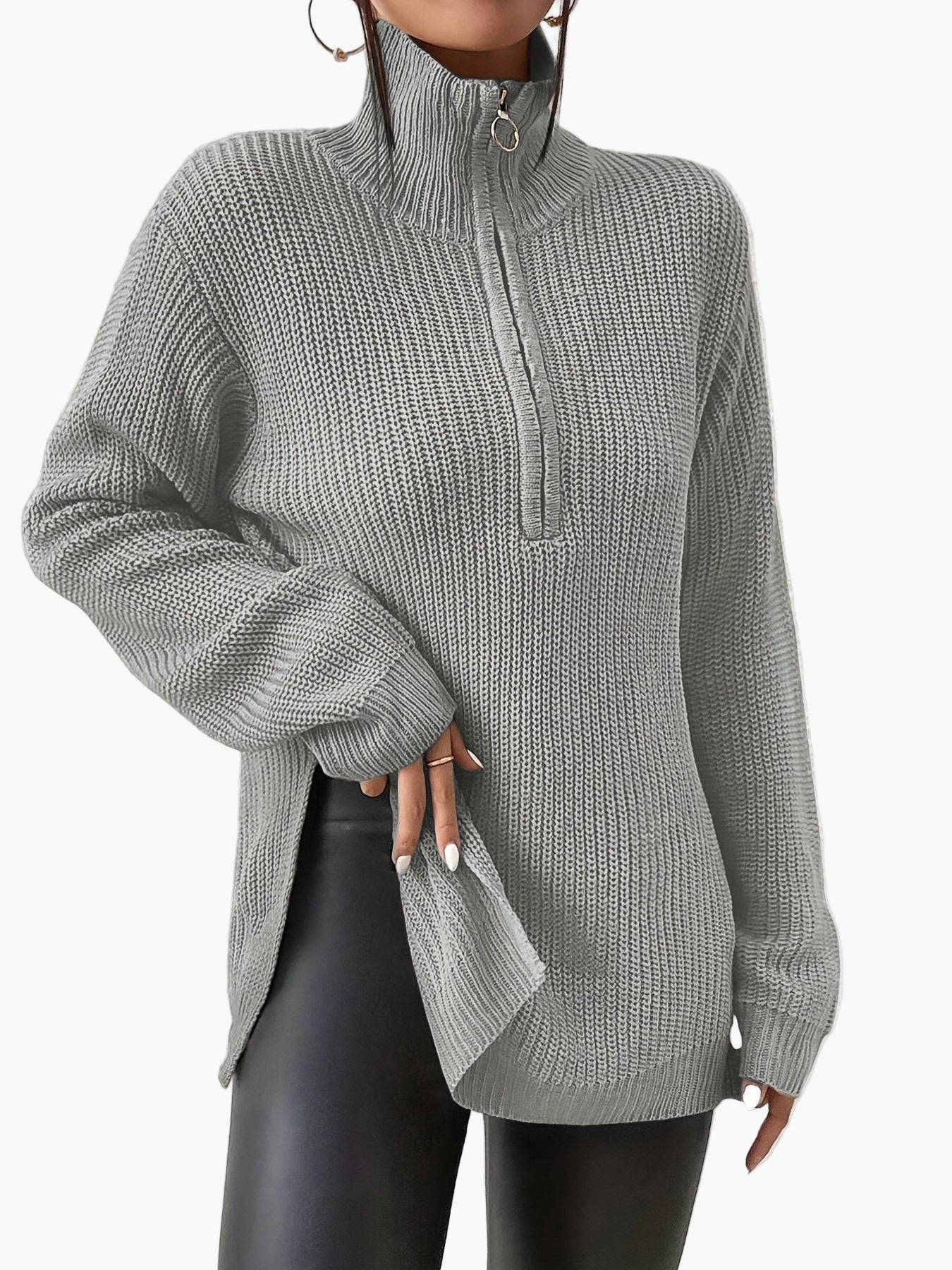 Damen Strickpullover mit Reißverschluss und hohem Kragen – Modischer Oversize-Pullover für Herbst und Winter