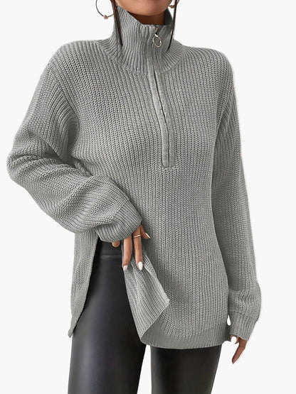 Damen Strickpullover mit Reißverschluss und hohem Kragen – Modischer Oversize-Pullover für Herbst und Winter
