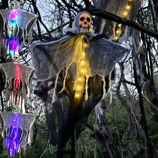 Halloween Hanging Ghost Decoration with LED Lights – Creepy Party and Garden Decor