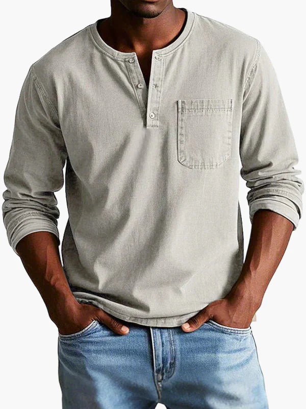 Herren Langarm Henley Shirt – Klassischer Freizeitstil für Alltag und Büro