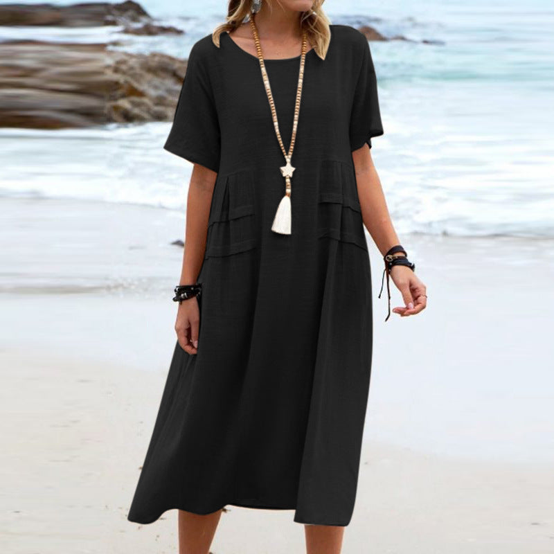 Sue – Lässiges Midi-Kleid aus atmungsaktiver Baumwolle und Leinen für den Sommer