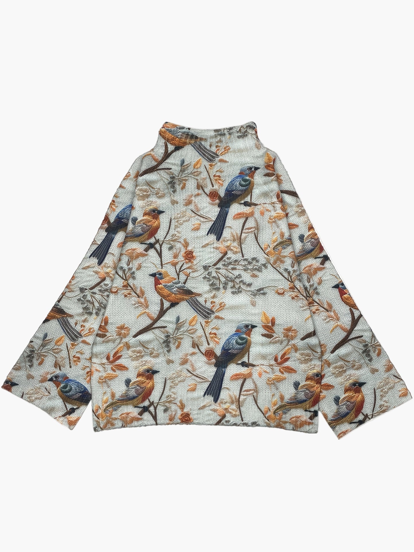 Damen Pullover mit Vogelmotiv und hohem Kragen – Eleganter Strickpullover für Herbst und Winter