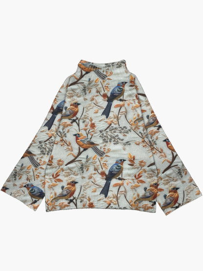 Damen Pullover mit Vogelmotiv und hohem Kragen – Eleganter Strickpullover für Herbst und Winter