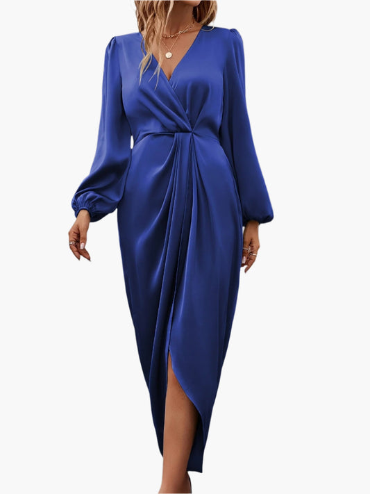 Damen Elegantes Wickelkleid – Formelles Cocktail- & Abendkleid mit Langarm und V-Ausschnitt, Perfekt für Festliche Anlässe