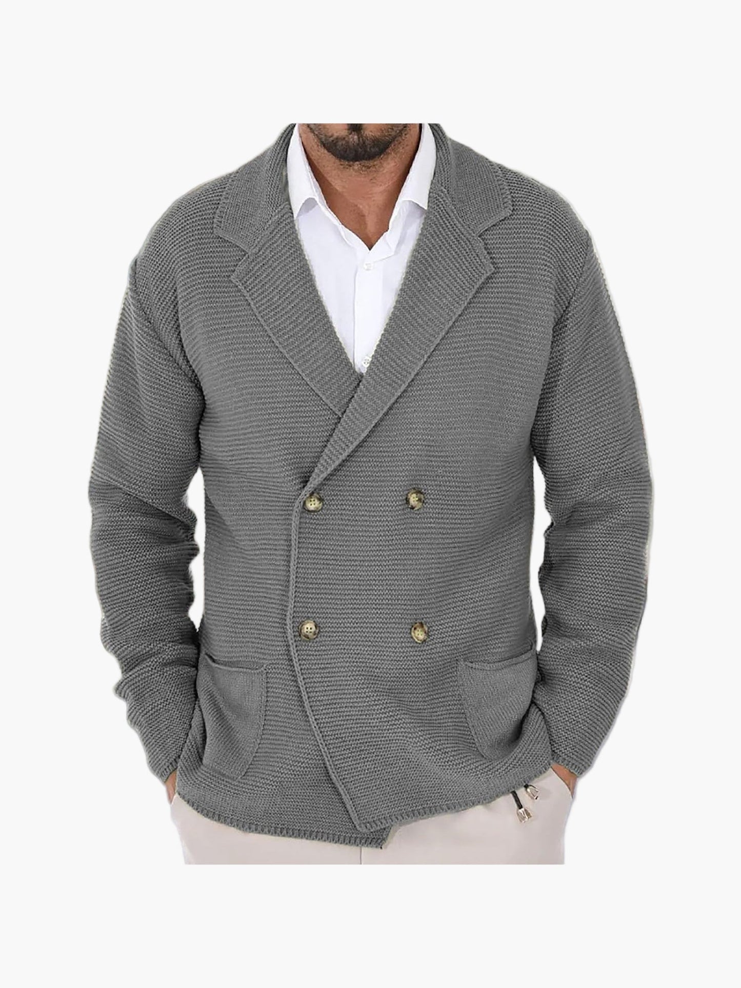Men's knitted cardigan with lapel collar, double-breasted – Elegant casual blazer for everyday and office use