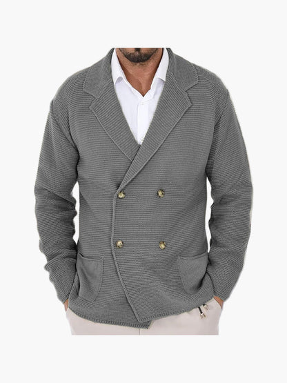Men's knitted cardigan with lapel collar, double-breasted – Elegant casual blazer for everyday and office use