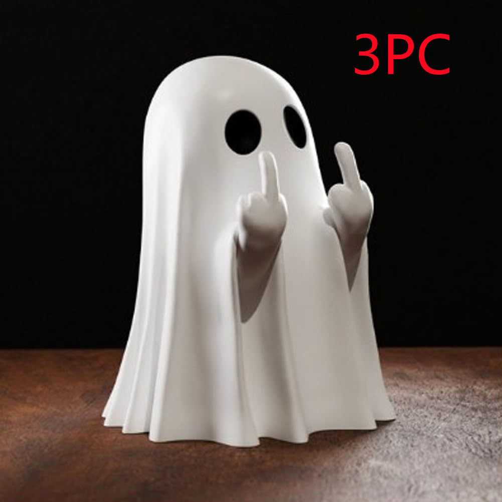Halloween decoration figure ghost with middle finger – funny resin figure for spooky parties & decoration