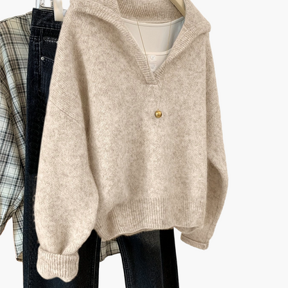 Damen Vintage Strickpullover mit V-Ausschnitt – Herbst Winter Freizeitmode