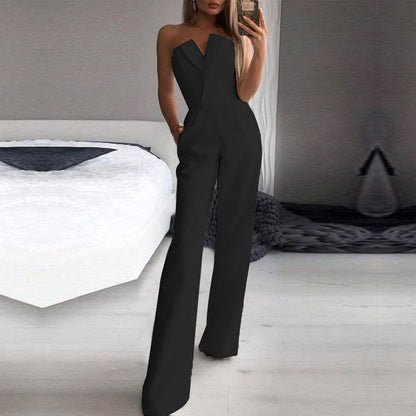 Damen Eleganter Trägerloser Jumpsuit mit Weitem Bein – Stilvoller Overall für Besondere Anlässe und Partys