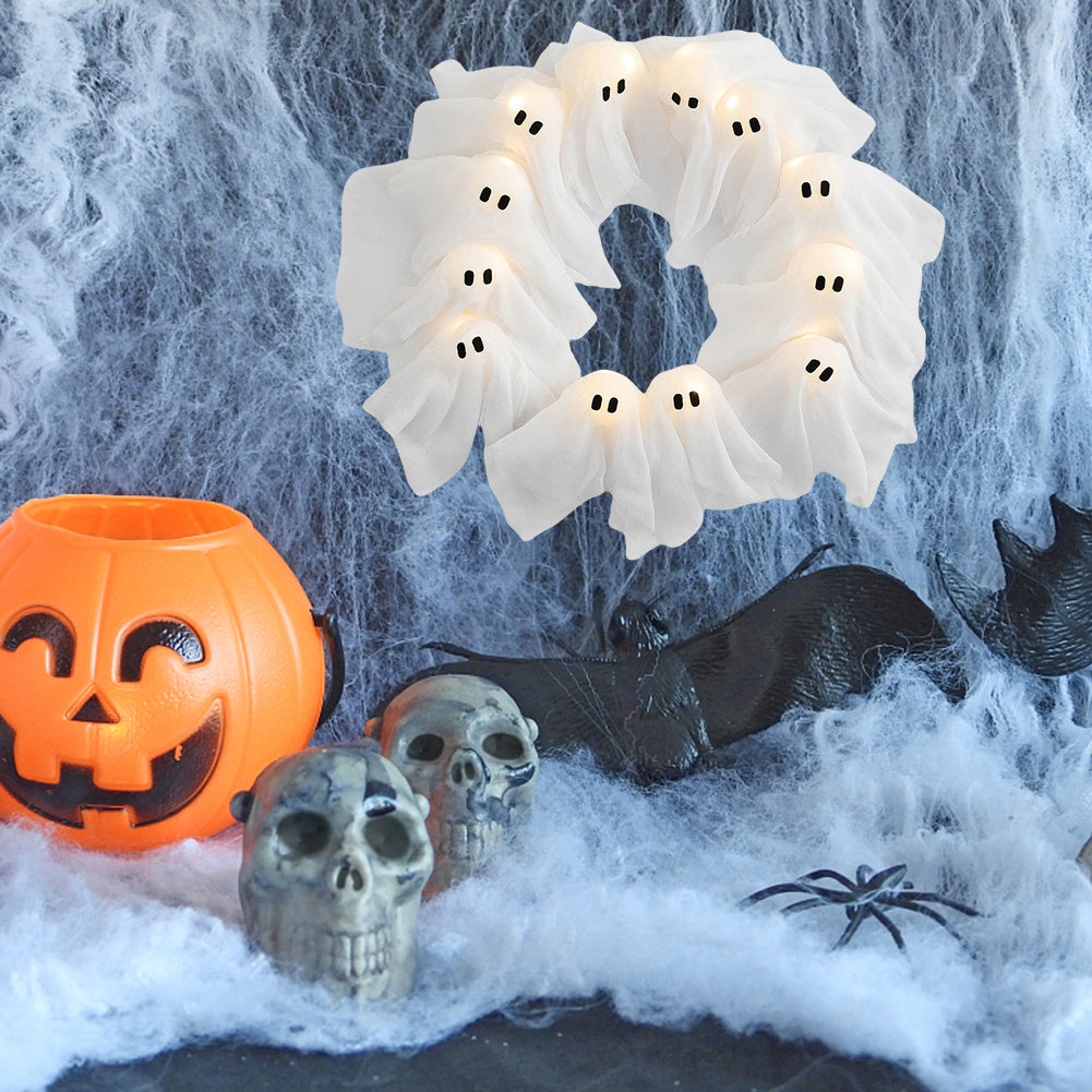 Halloween ghost wreath for decoration – LED light wreath for Halloween party & spooky atmosphere