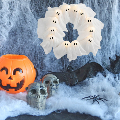Halloween ghost wreath for decoration – LED light wreath for Halloween party & spooky atmosphere