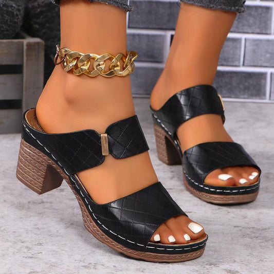 Sarah – Modische High Heel Pantoletten mit runder Zehenform für den Sommer
