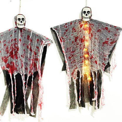 Halloween Hanging Ghost Decoration with Glowing Skull for Spooky Parties and Decor