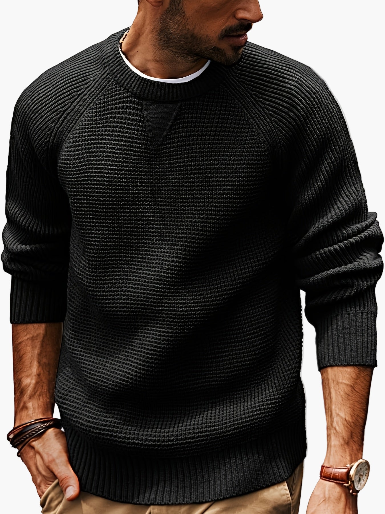 Men's knitted sweater vintage style – casual crew neck sweater for everyday and leisure