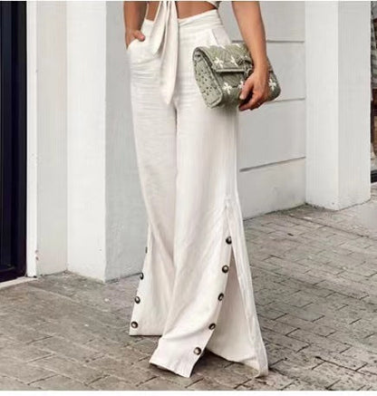 Ruby – Weite Hochbundhose aus Baumwolle und Leinen