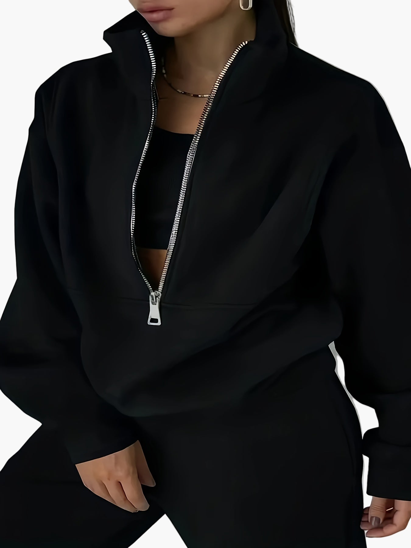 Damen Halbzip Sweatshirt mit Stehkragen – Lässiger Streetwear Pullover für Herbst und Winter