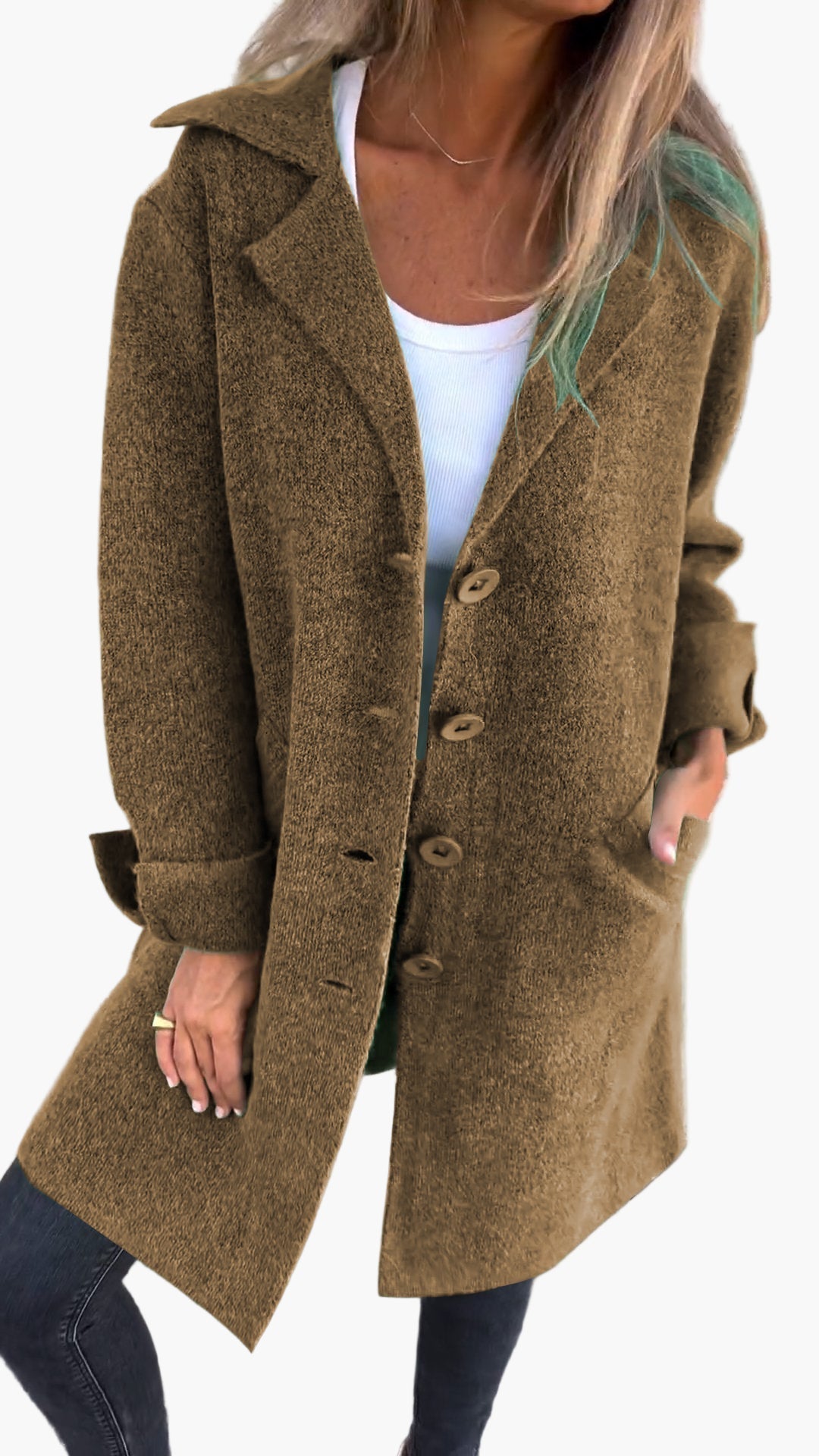 Damen Eleganter Langer Casual Mantel mit Aufschlag – Stilvoller Übergangsmantel für Alltag & Events