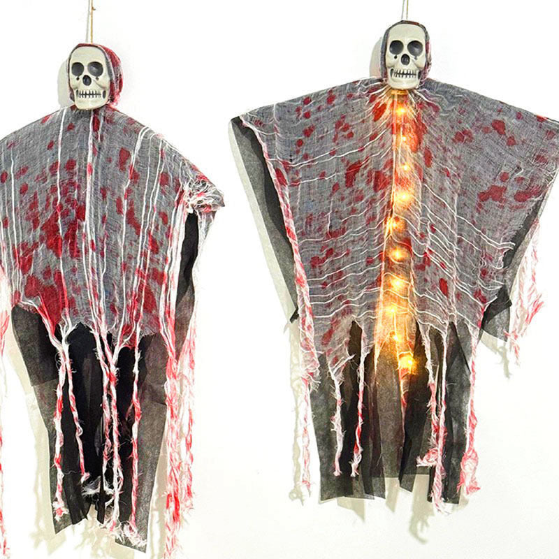 Halloween Hanging Ghost Decoration with Glowing Skull for Spooky Parties and Decor