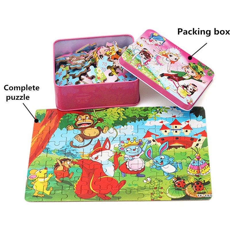 Kinder Holzpuzzle Set – Bunte Lernspielzeuge im Aufbewahrungs-Metallkasten, ab 3 Jahren, Unisex