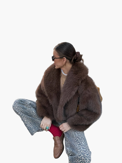 Damen Kurzjacke Kunstfell Elegant Winterjacke für Freizeit & Ausgehen