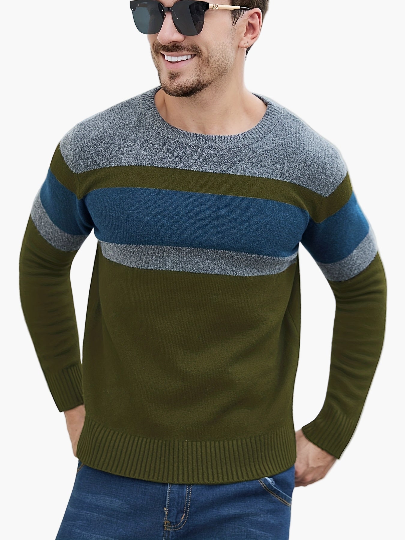 Men's Sweater with Stripe Pattern – Modern Casual Look for Autumn and Winter