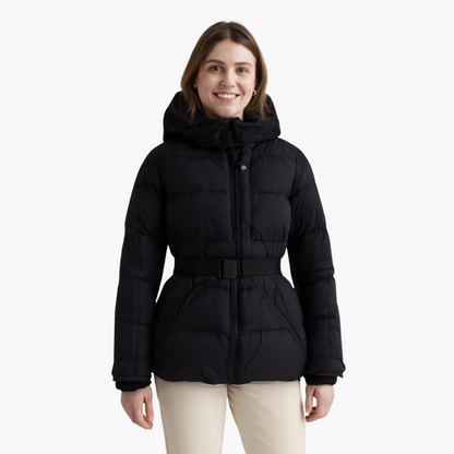 Damen Steppjacke mit Gürtel und Kapuze – Modische Winterjacke für Alltag & Outdoor